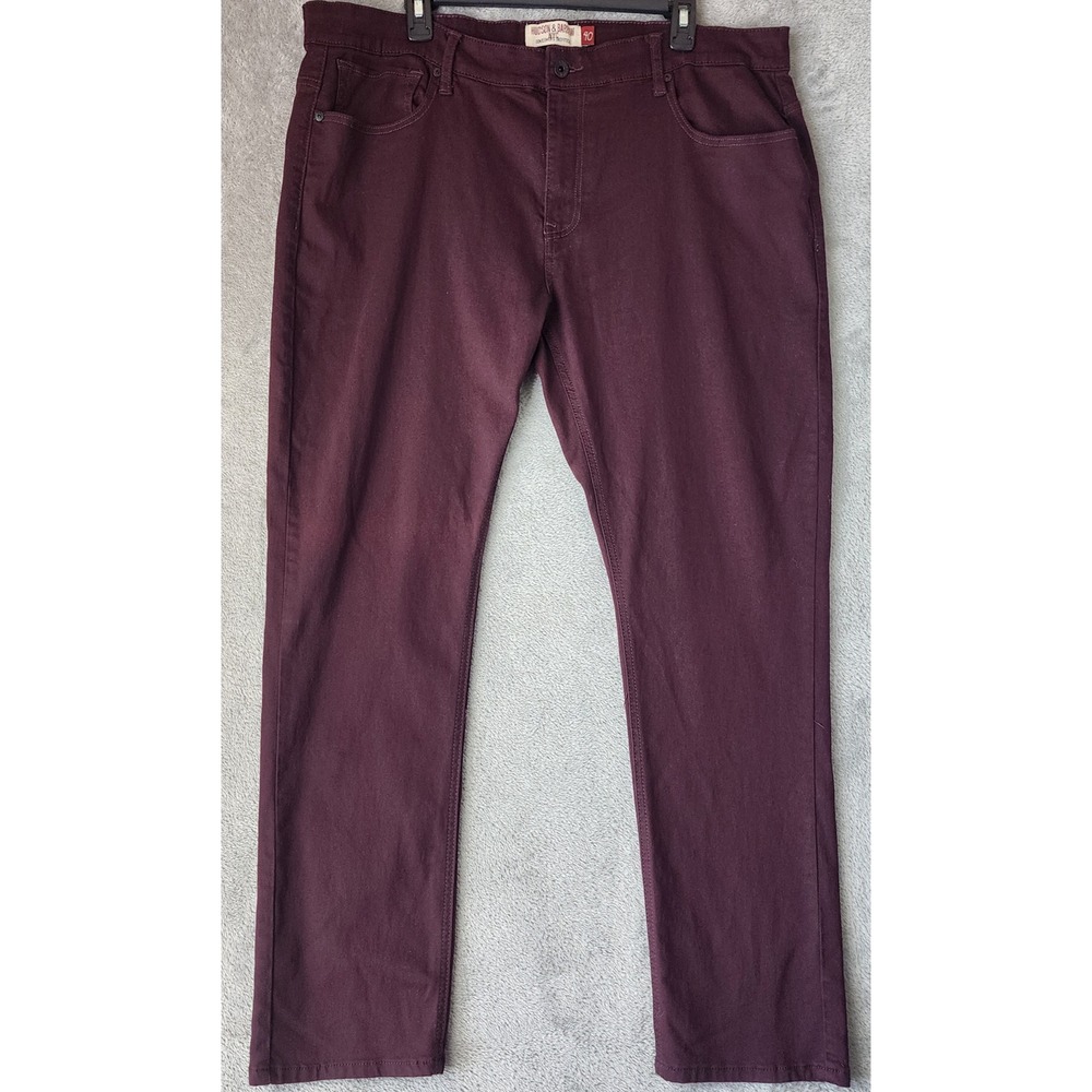 Hudson & Barrow Pants Mens 40 Burgundy Straight Leg Stretch 5-Pocket Twill
